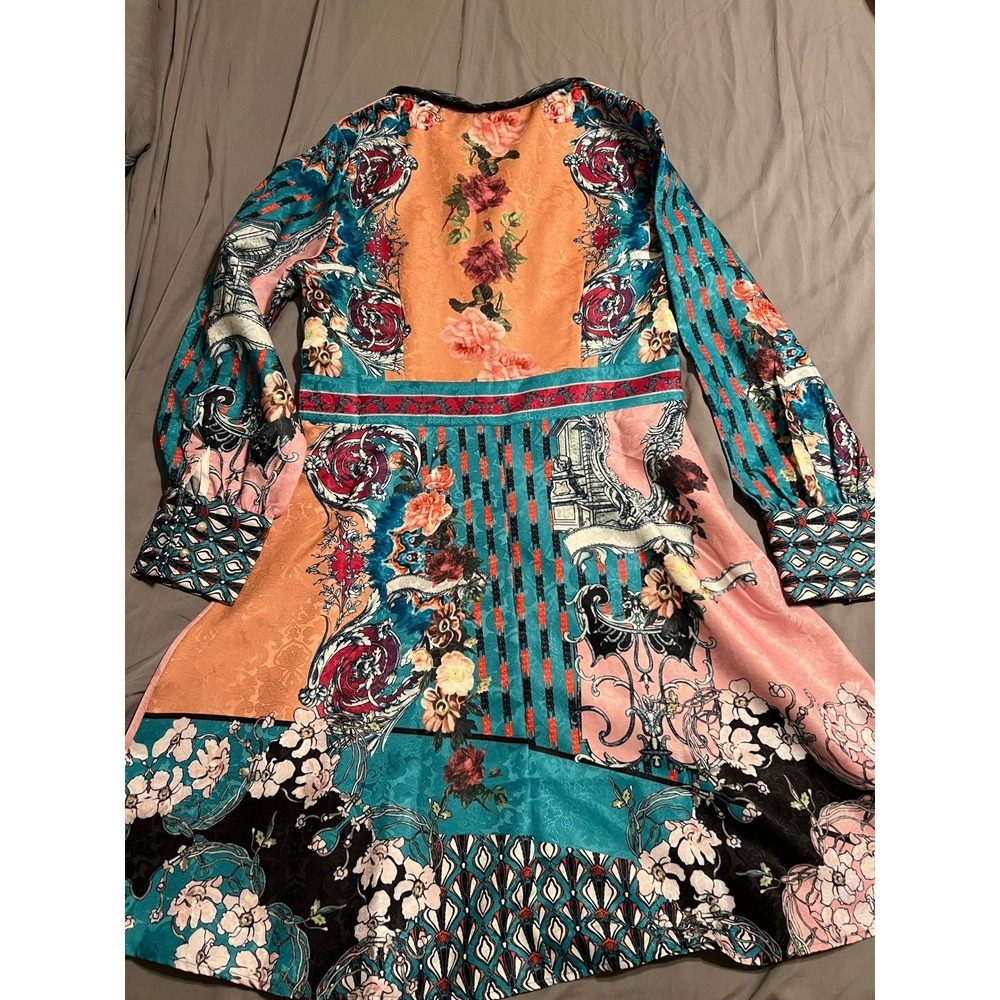 RARE Dalia MacPhee Floral Print Mini Shirt Dress Long Sleeve Pink Green Women's - Picture 4 of 10